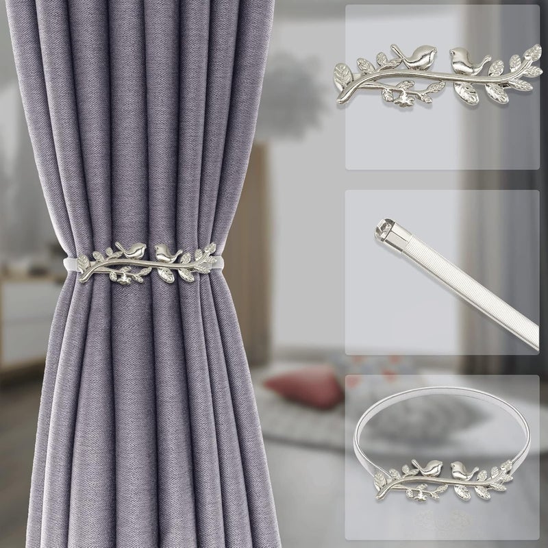 LLPMutu 4Pack Curtain Tiebacks Aluminum Alloy Spring Design Curtain Holdback Leaf Carving Design Curtain Ties for Drapes Curtain Ties Backs Curtain Modern Style Curtain Holdback Decor (Silver Bird) - Image 2